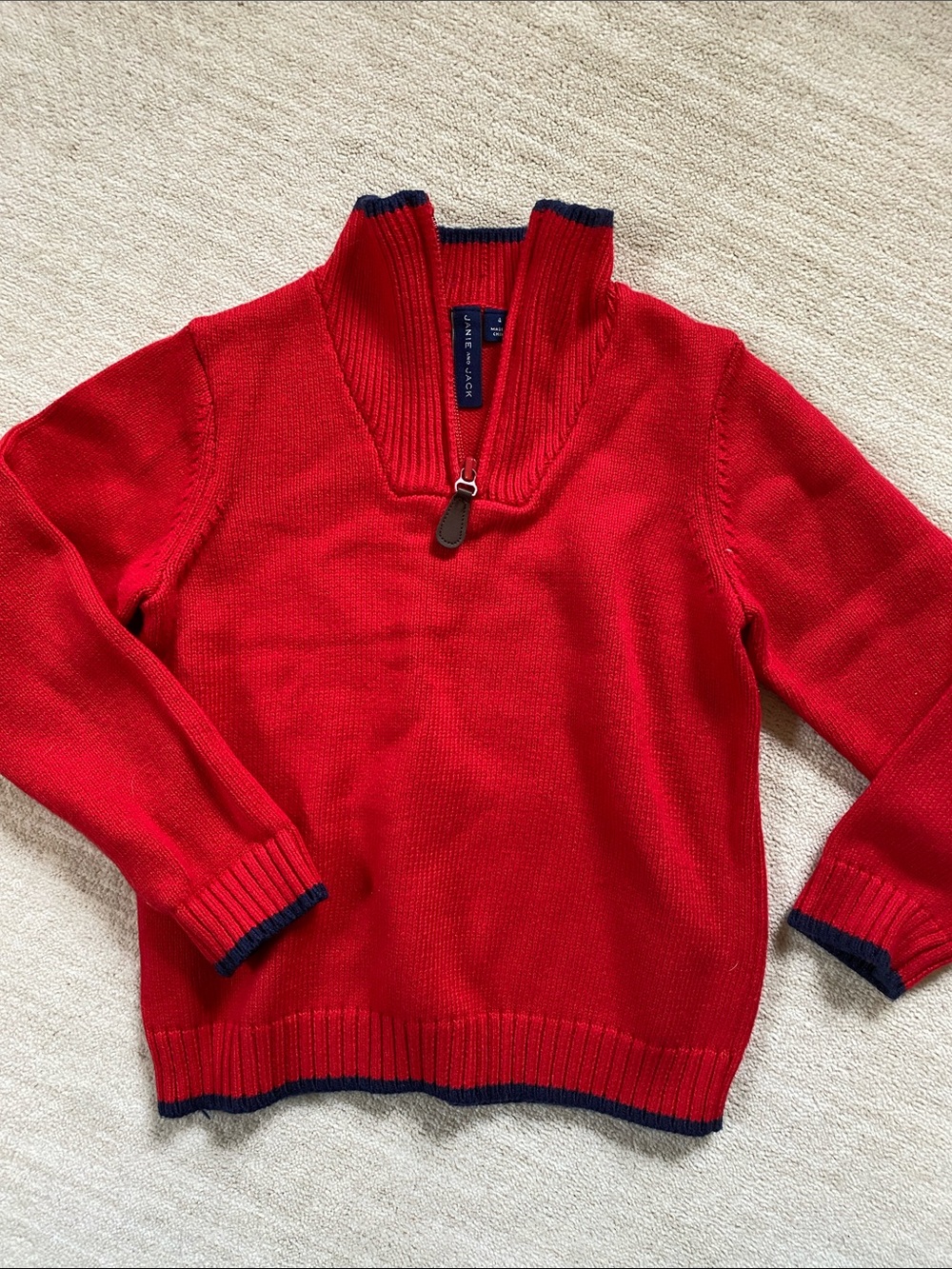 Janie and Jack Red Half-Zip Sweater with Navy Trim